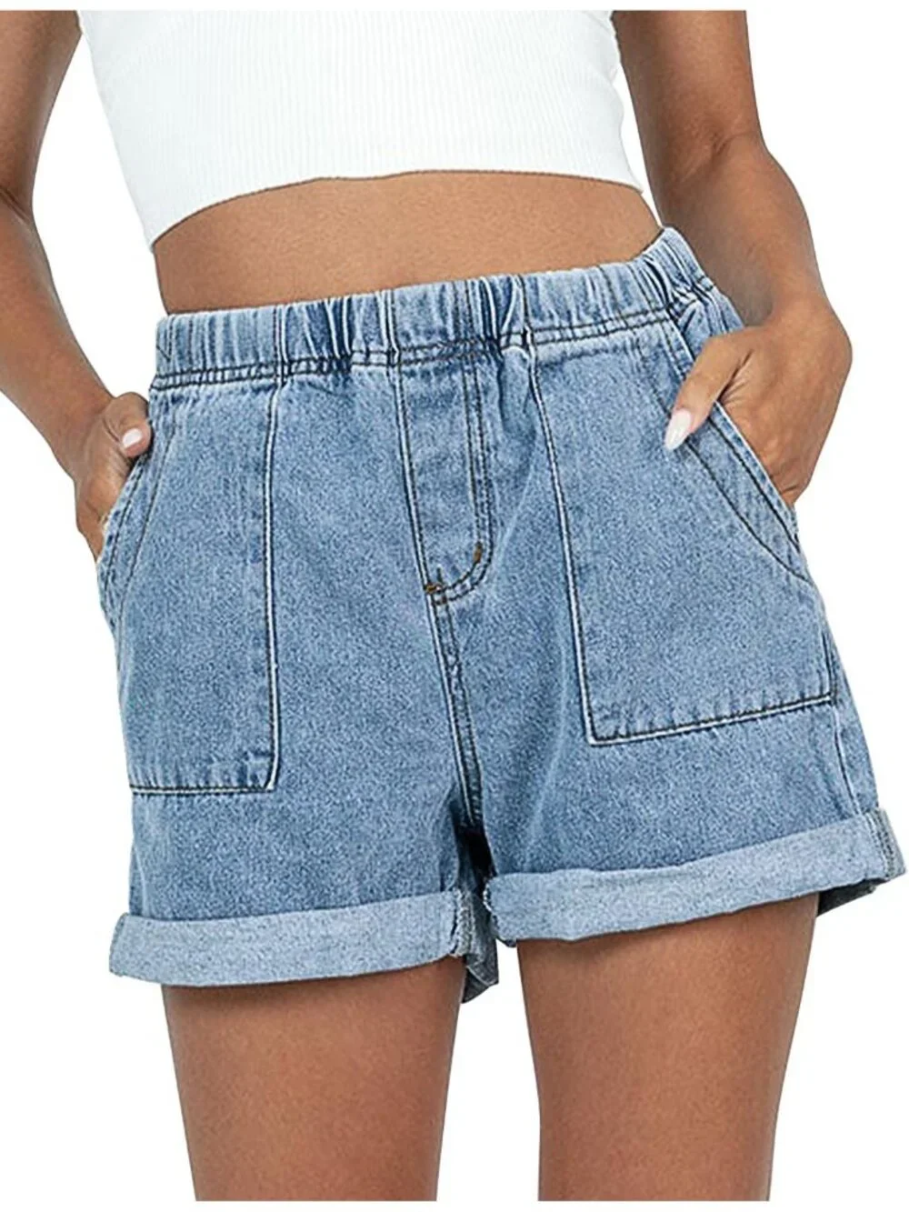 Women's light Blue Summer Comfortable Stretchy Denim Casual Hot Short Jort Jean